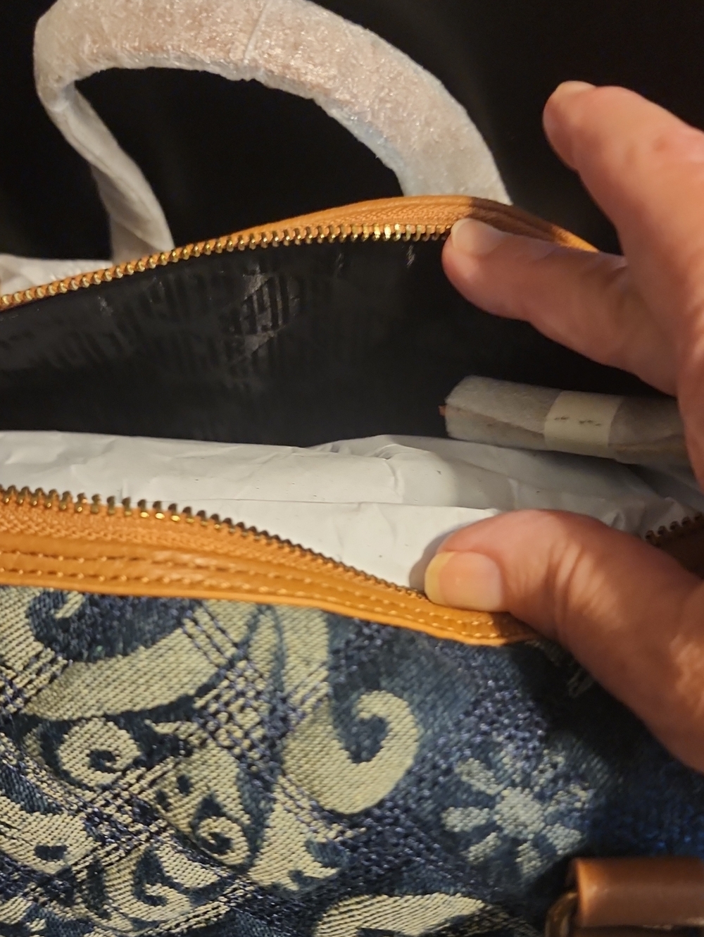 Kurt Geiger Blue Paisley Quilted Denim Barrel Bag - Picture 5 of 5